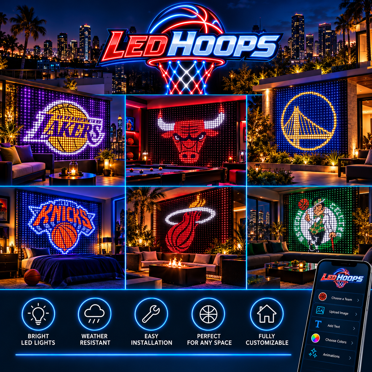 Led Hoops Customizable NBA Curtain Lights